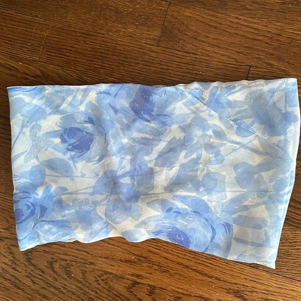 Vintage 60s Vera light blue & white‎ watercolors floral silk infinity neck scarf